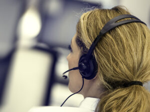 Close up of female call centre employee