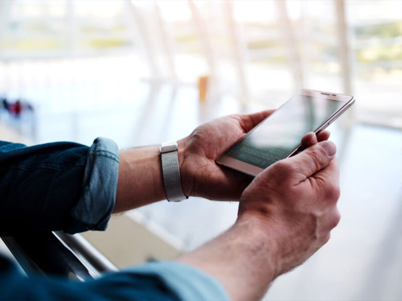 sales rep looking at phone