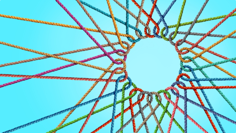 Vibrant rope net featuring circular design, ideal for adding a pop of color.